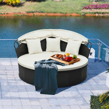 Load image into Gallery viewer, Lit Canap de Jardin Rond en Rotin PE Auvent Rtractable Coussins et Oreillers Amovibles Salon de Jardin Modulable Blanc -