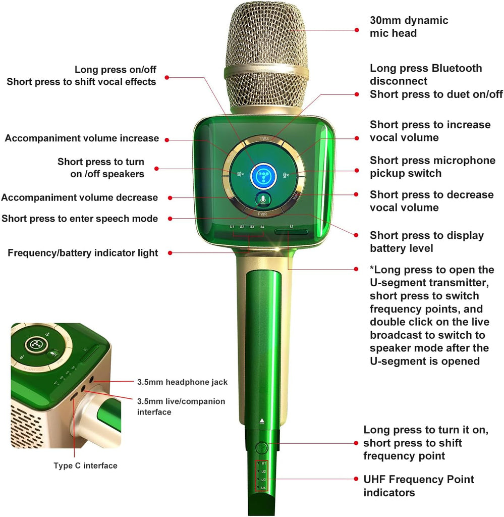 TOSING V1 Pro Professionnel 20W Machine karaoké pour Adultes/Microphone au lit,Récepteur U-Segment Lien vers Haut-Parleur Bluetooth Chanter AMP/TV/PC/Voitures/Smartphone