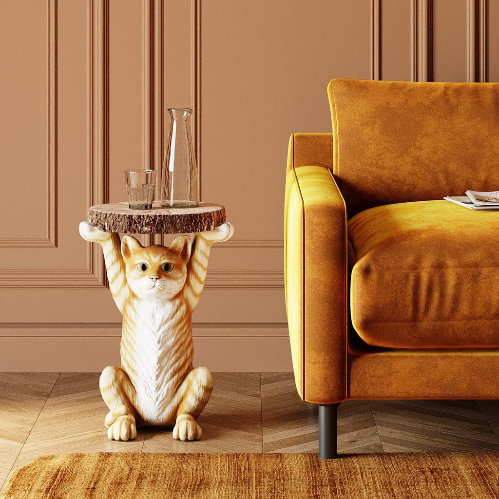 Kare Design Table d'Appoint Animal Ms. Cat, Chat, Marron/Orange, Rond, Diamètre 33 cm, Table de Salon, Meuble, Cadeau, Deco Intérieur, Décoration Chambre, Maison