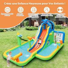 Load image into Gallery viewer, Toboggan Aquatique Gonflable Géant pour Enfants Piscine à Éclaboussures sures Mur D'escalade Canons à Eau Lancer D'anneaux Cerceau (sans Souffleur) Multicolore -