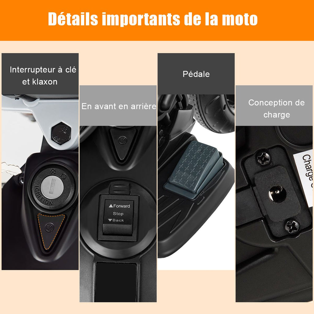 Moto Electrique pour Enfants 12V avec Lumires LED Musique MP3 Roues Antidrapantes pour Garons et Filles 37 95 mois -