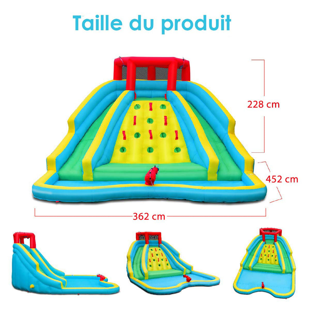 Toboggan Aquatique Gonflable 5 en 1 avec Pataugeoire Aire de Jeux Gonflable en Oxford avec Mur d'Escalade Charge 150kg pour 3-10 Ans (sans Souffleur) -