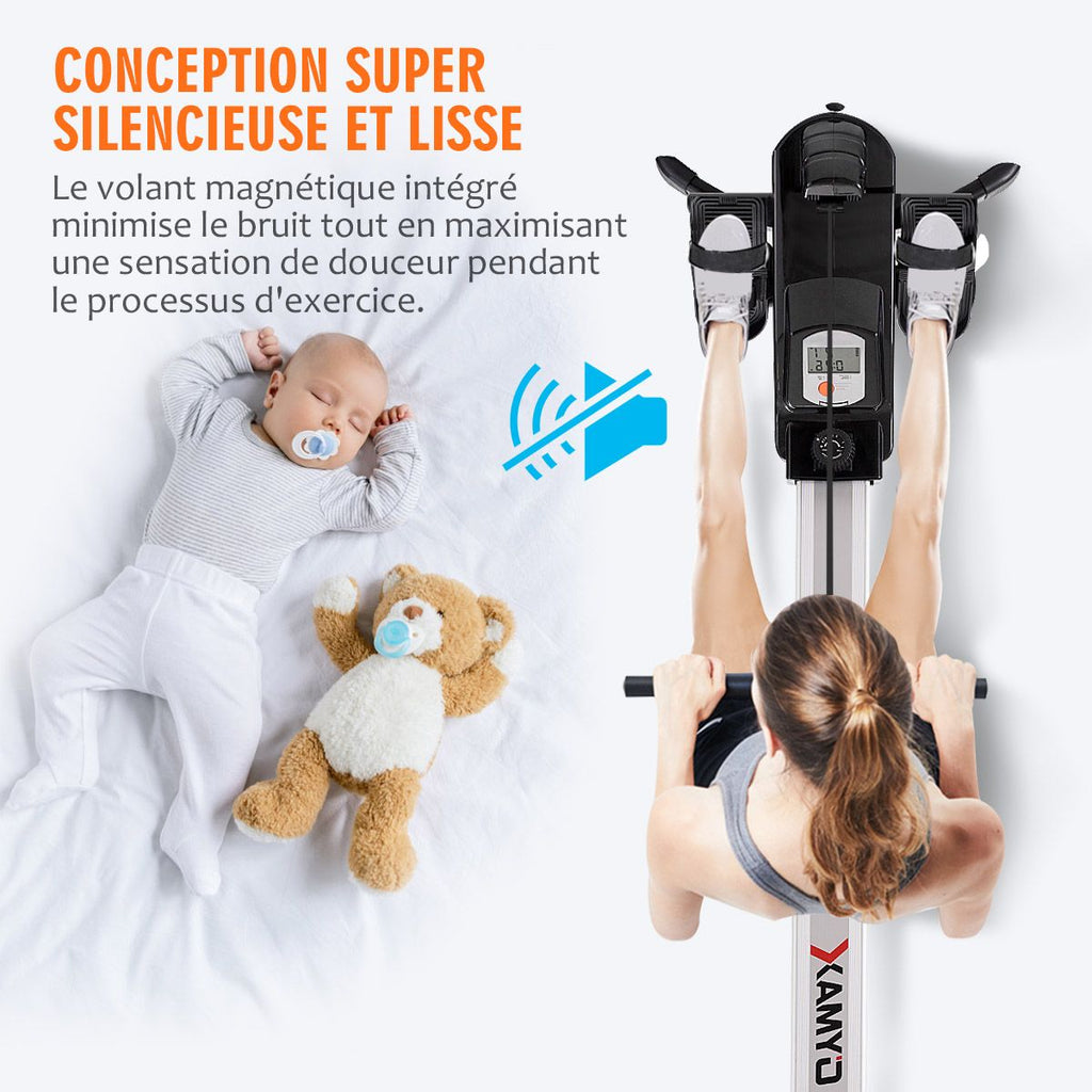 Rameur Magnétique Pliable 8 Niveaux de Résistance Écran LCD Numérique Poids Supporté de 100 KG pour Maison et Bureau -