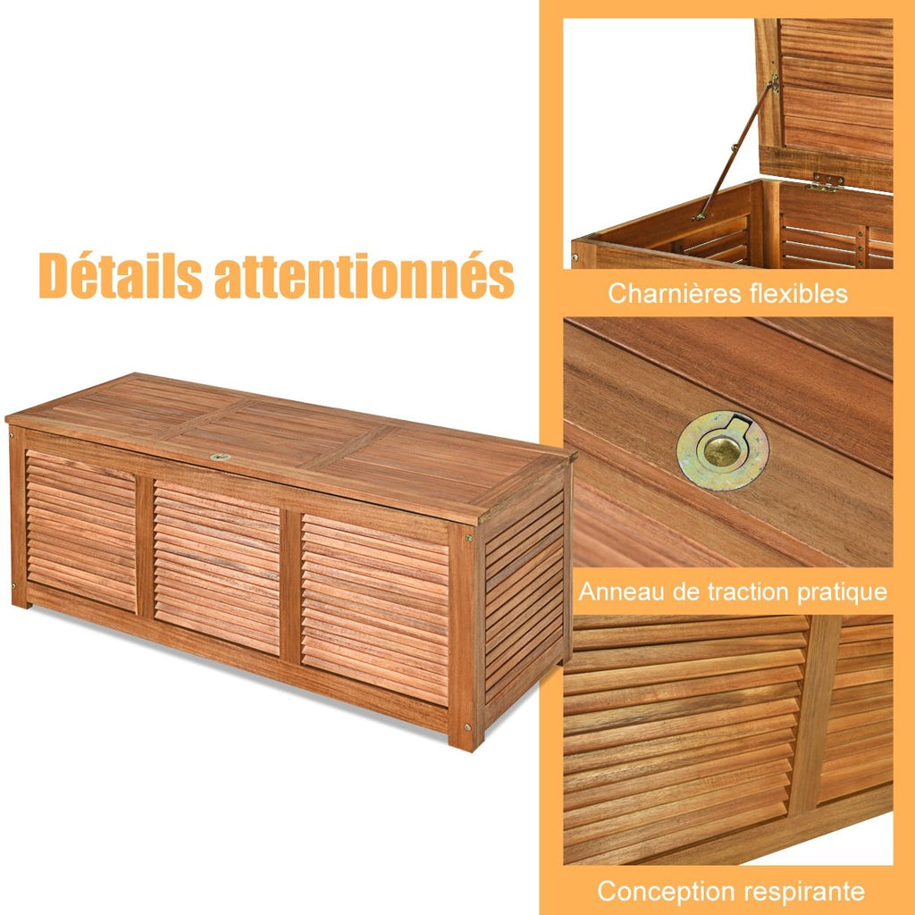 Malle en Bois d’Acacia Coffre Boîte de Rangement 120 x 45 x 45 cm Charge Max 150KG pour Terrasse Jardin ou Cour Nature -