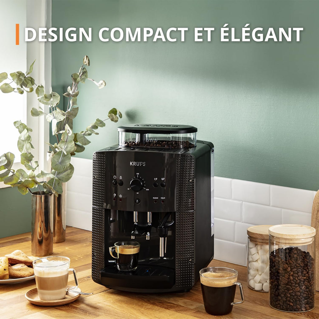 Machine à café grain,1,7 L,2 tasses en simultané,Nettoyage automatique,Buse vapeur pour Cappuccino,Cafetière espresso,Essential noire YY8125FD,Noir -