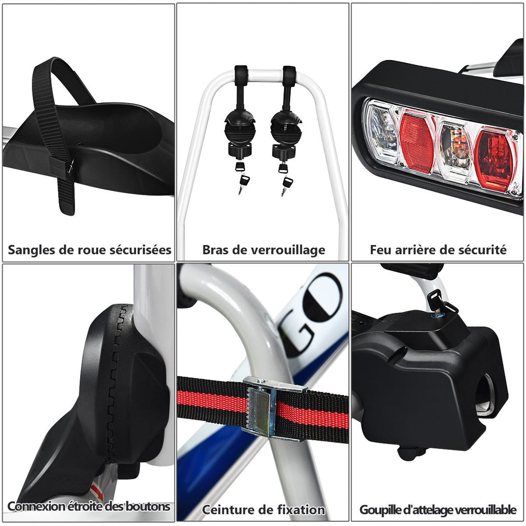 Porte-vlos pour Attelage sur SUV Berline Fourgon pour 2 Vlos Conception Intelligente de Basculement 113x72x63cm -