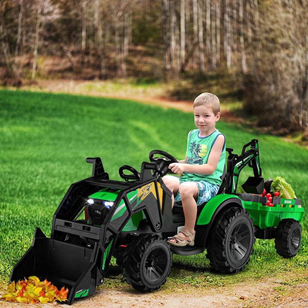 Tracteur Electrique 12 V pour Enfants 3-5 km/h Télécommande MP3 USB Vert/Jaune -