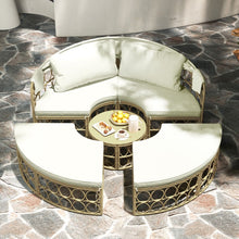 Load image into Gallery viewer, Lit de Repos Rond pour Patio avec Auvent Rtractable Ensemble de Sige Sectionnels Spars en Rotin PE avec Coussins Doux Blanc -