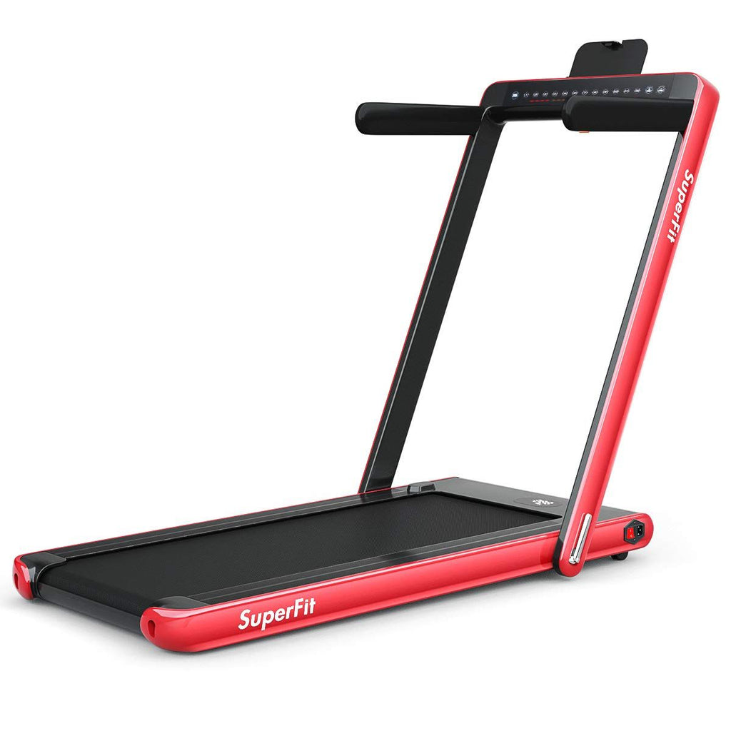 Tapis de Course Pliable 0,75HP Double Affichage LED APP et Télécommande Vitesse Motorisé 12 km/h Surface 40x100cm Rouge -