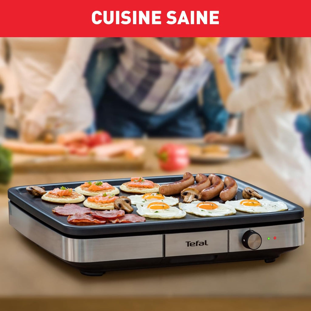 Tefal Plancha Electrique Maxi Plancha XXL 10/12 Personnes Plancha Intérieur Et Extérieur Inox CB690D12