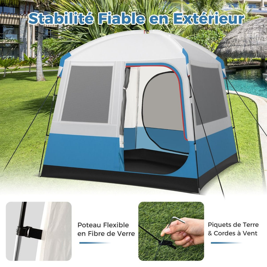 Tente de Camping pour 5 Personnes Tente D么me tanche avec Porte et Fen锚tres en Maille Sac de Transport 248x248x230cm Bleu + Blanc -