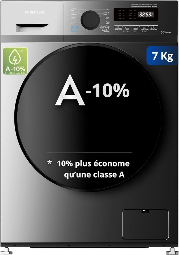 Lave-linge frontal GEDTECH GLL71200BL - 7 Kgs - 1200 tr/mn - 16 programmes - Eco - Intensif - Rapide – Très Faible conso