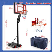 Load image into Gallery viewer, Panier de Basketball sur Pieds avec Hauteur Réglable 1,55-3,1m Support de Basketball avec Panneau Arrière en PE pour Enfants et Jaunes -