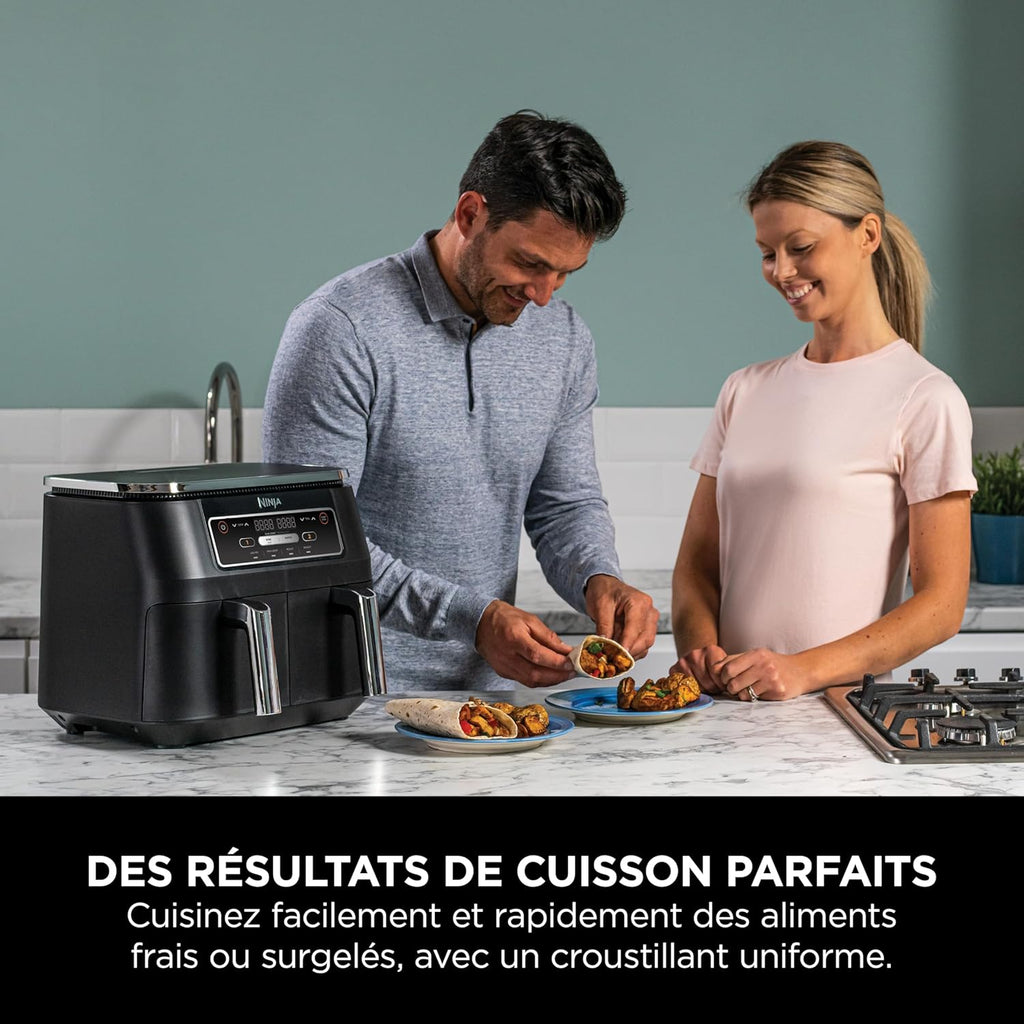 Foodi FlexDrawer Air Fryer,Dual Zone Avec Sparateur Amovible,Grand Tiroir de 10,4 L,7-en-1,Double Zone,Sans Huile,Pices Antiadhsives Compatibles Au Lave-Vaisselle,Noir AF500EU