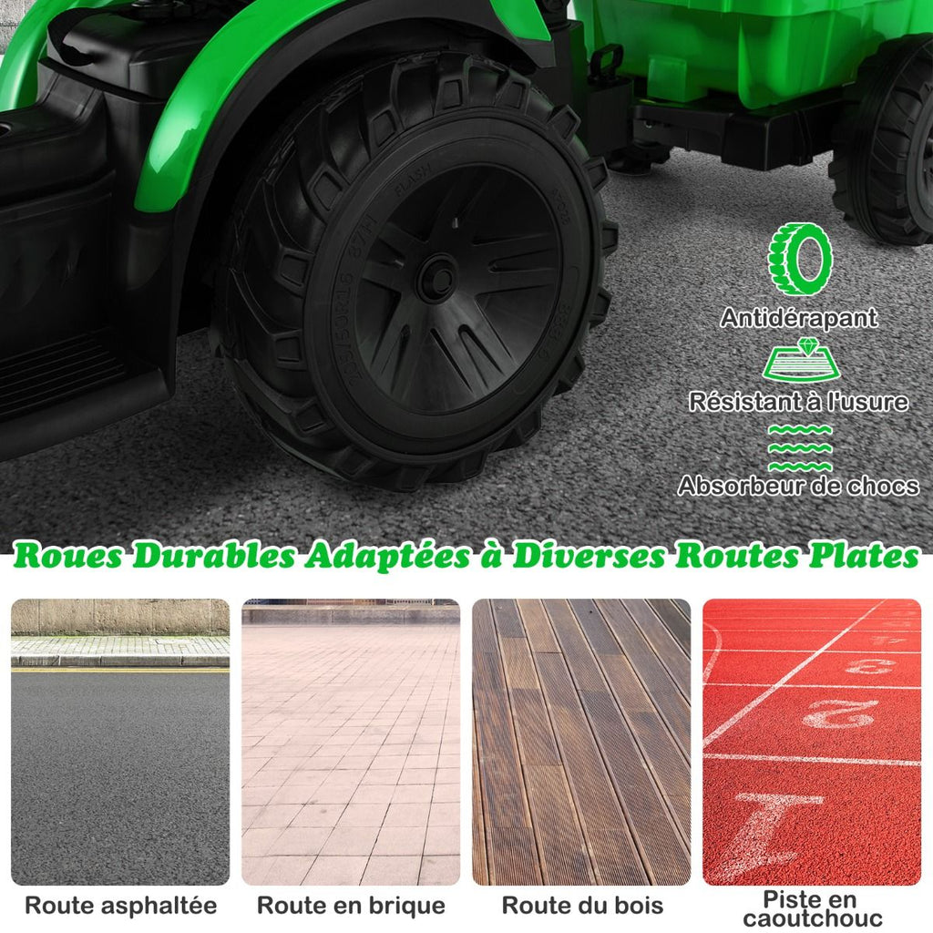 Tracteur Electrique 12 V pour Enfants 3-5 km/h Télécommande MP3 USB Vert/Jaune -