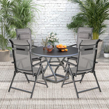 Load image into Gallery viewer, Lot de 2 Chaises Longues Pliantes et Inclinables Dossiers et Accoudoirs Réglables à 10 Niveaux Repose-Pied Rétractable Capacité 150 Kg Gris -