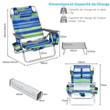 Load image into Gallery viewer, Lot de 2 Chaises de Camping Plage Pliante Table Enroulable en Aluminium Appui-tête Dossier Réglable à 5 Positions 6 Couleurs au Choix -