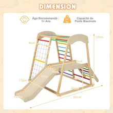 Load image into Gallery viewer, Triangle d'Escalade 6 en 1 en Bois avec Toboggan et Filet Barre pour Grimper Ramper et Glisser 1 An+ Coloré/Naturel -