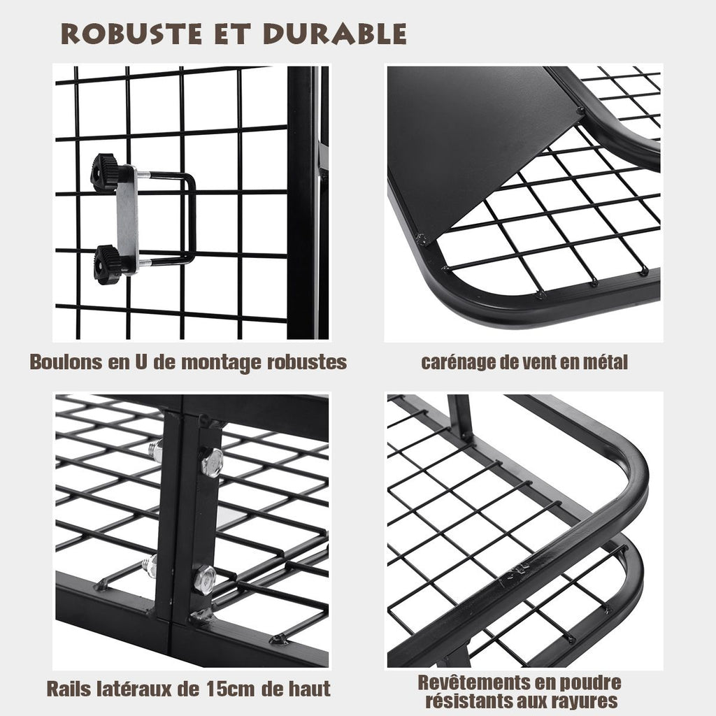Porte-Bagages de Toit pour Voiture en Métal 122,5x102CM avec Déflecteur d’Air Capacité 75 KG Noir Accessoires Automobiles -