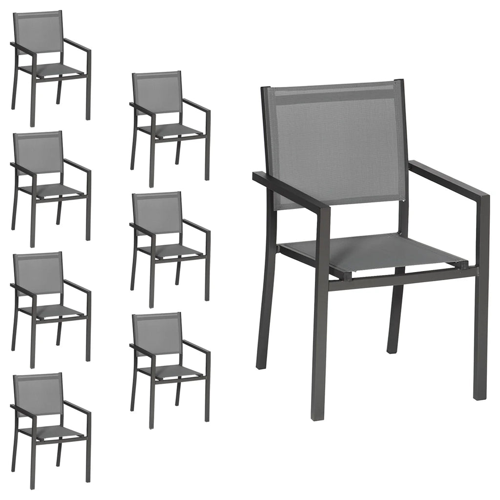 Lot de 8 chaises en aluminium anthracite - textilne gris -