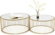 Load image into Gallery viewer, Kare Design Tables Basses Wire, Lot de 2, Laiton/Miroir, Rond, Acier, Plateau de Table en Verre, Diamètre 70/60cm, Style Moderne, Élégante, Table Basse Salon, Deco Intérieur, Décoration Chambre