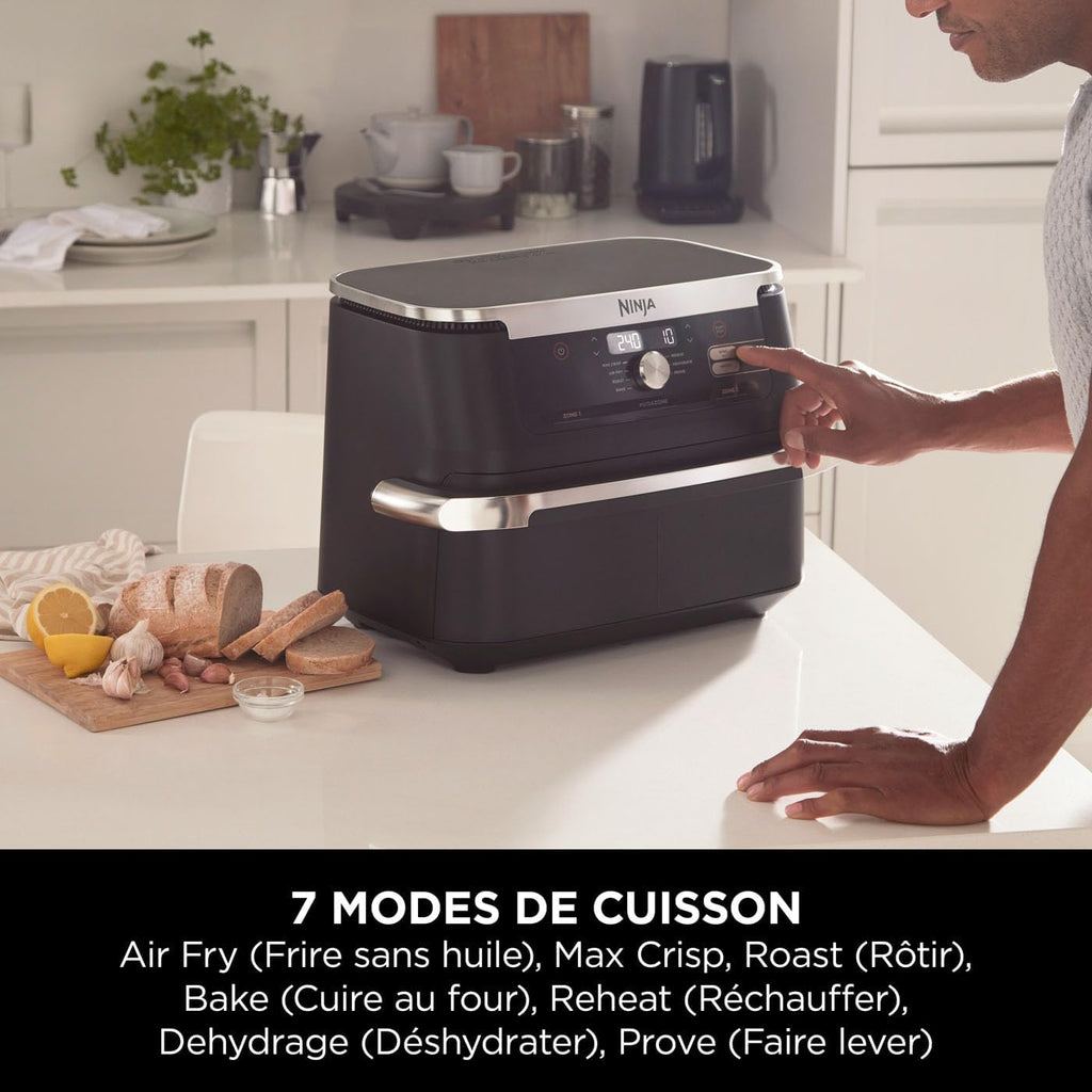 Foodi FlexDrawer Air Fryer,Dual Zone Avec Sparateur Amovible,Grand Tiroir de 10,4 L,7-en-1,Double Zone,Sans Huile,Pices Antiadhsives Compatibles Au Lave-Vaisselle,Noir AF500EU