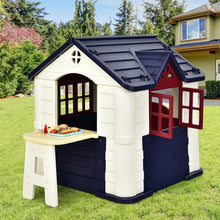 Load image into Gallery viewer, Maison Chef House -Thme Burger Bar - Table de Pique Nique Cabane de Jardin Anti-UV en Plastique 164x124x132 cm Bleu/Rose/Jaune -
