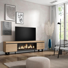 Load image into Gallery viewer, Skraut Home | Meuble TV | Banc Télé | Grand Espace de Rangement | 210 | pour Les TV jusqu'à 80" | Cheminée électrique XXL | Design Industriel | Style Moderne | Chêne