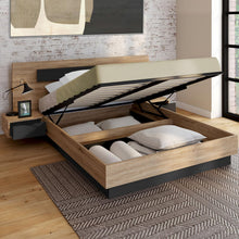 Load image into Gallery viewer, IDMarket - Lit Coffre Santa avec Tables de chevets intégrées et sommier 140x190cm Couleur Bois et Noir