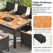 Load image into Gallery viewer, Salon de Jardin en Rotin 9 Pièces Plateau de Table en Acacia Ensemble de Salle à Manger avec Coussins Amovibles Trou Charge 180KG Beige+Noir -
