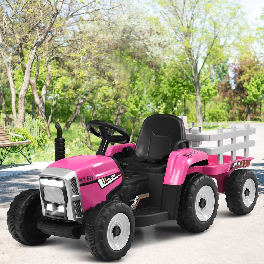 Tracteur Electrique avec Remorque pour Enfants 3 Vitesses Lumières LED Fonctions o USB et Bluetooth Jaune/Rose/Rouge/Vert/Vert Foncé/Noir -