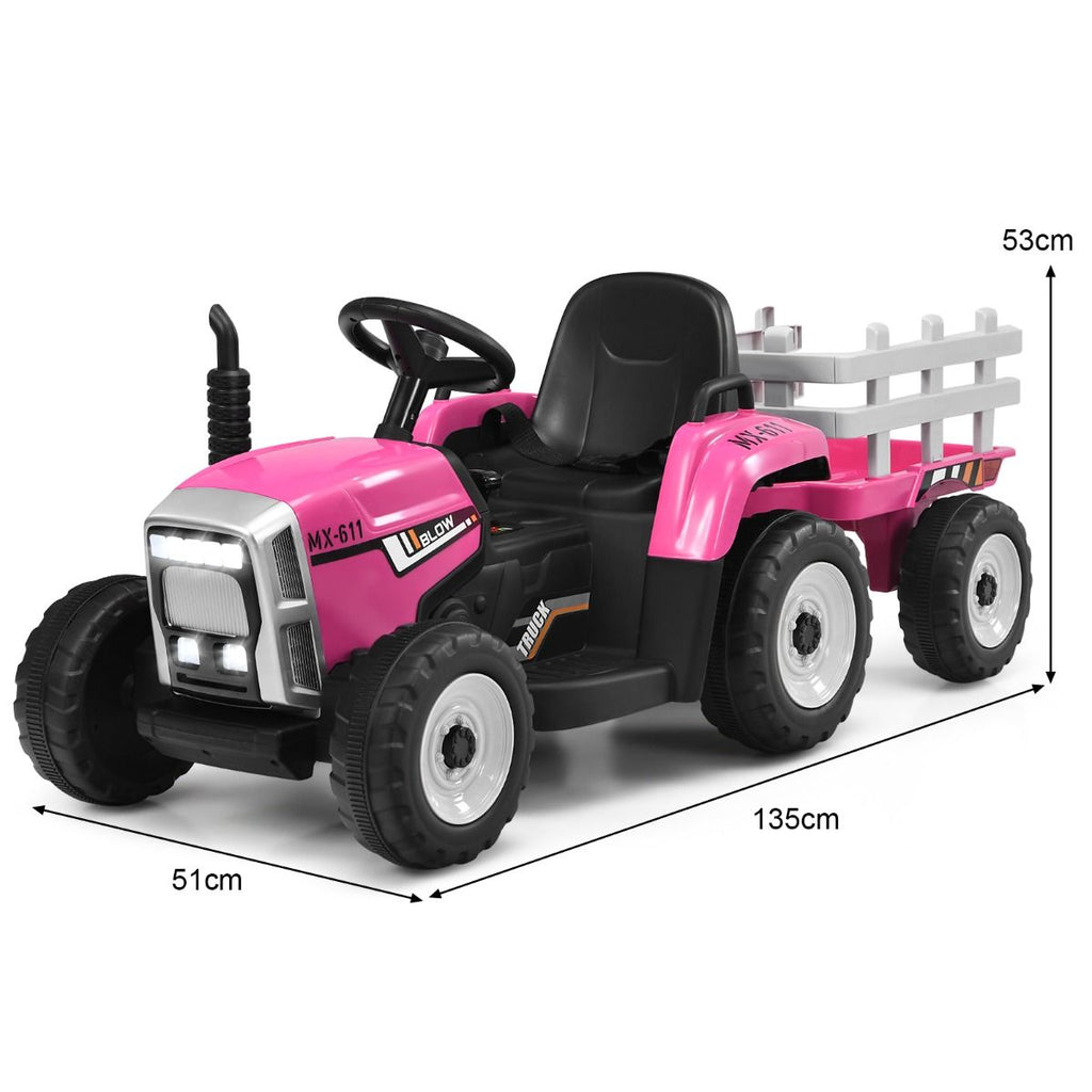 Tracteur Electrique avec Remorque pour Enfants 3 Vitesses Lumires LED Fonctions o USB et Bluetooth Jaune/Rose/Rouge/Vert/Vert Fonc/Noir -