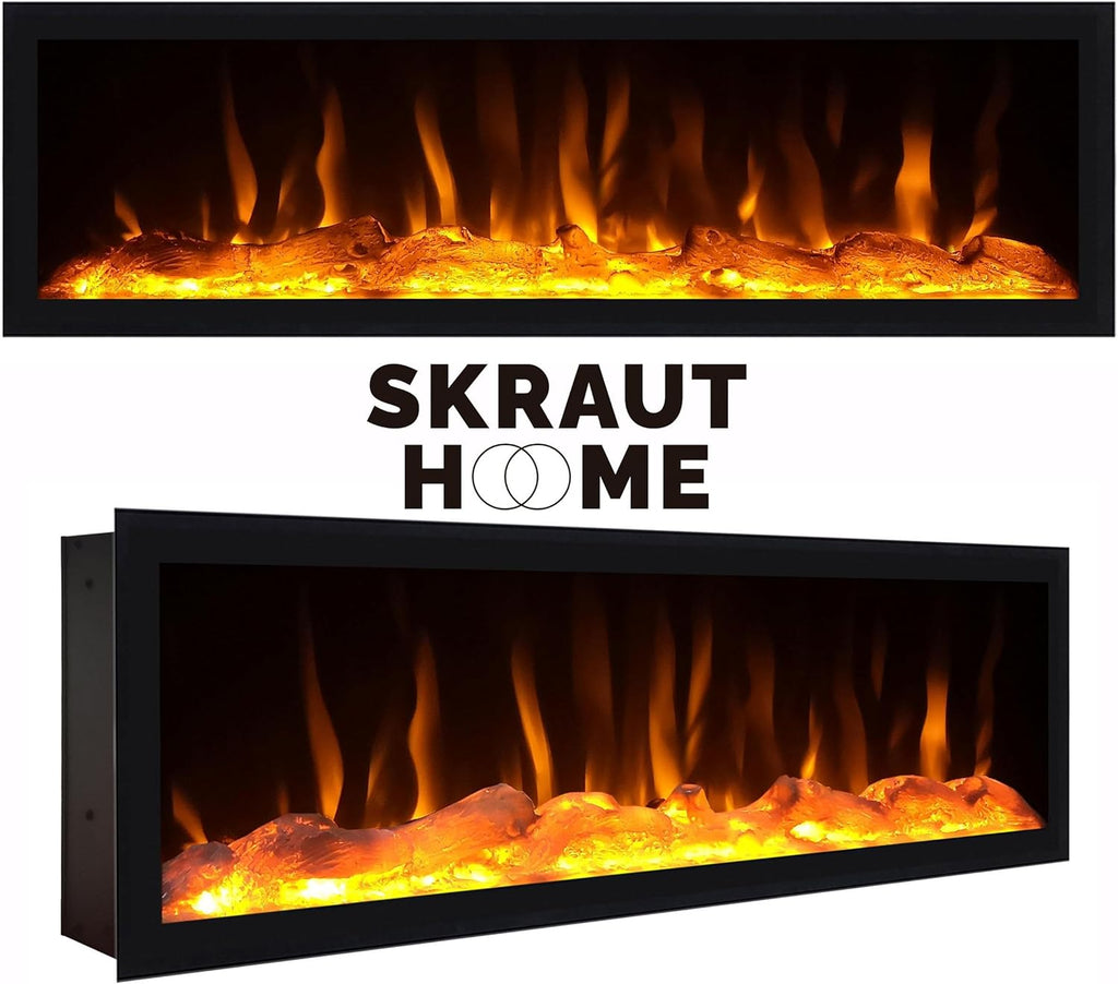Skraut Home | Meuble TV | Banc Télé | Grand Espace de Rangement | 210 | pour Les TV jusqu'à 80" | Cheminée électrique XXL | Design Industriel | Style Moderne | Chêne