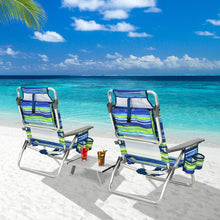 Load image into Gallery viewer, Lot de 2 Chaises de Camping Plage Pliante Table Enroulable en Aluminium Appui-tête Dossier Réglable à 5 Positions 6 Couleurs au Choix -
