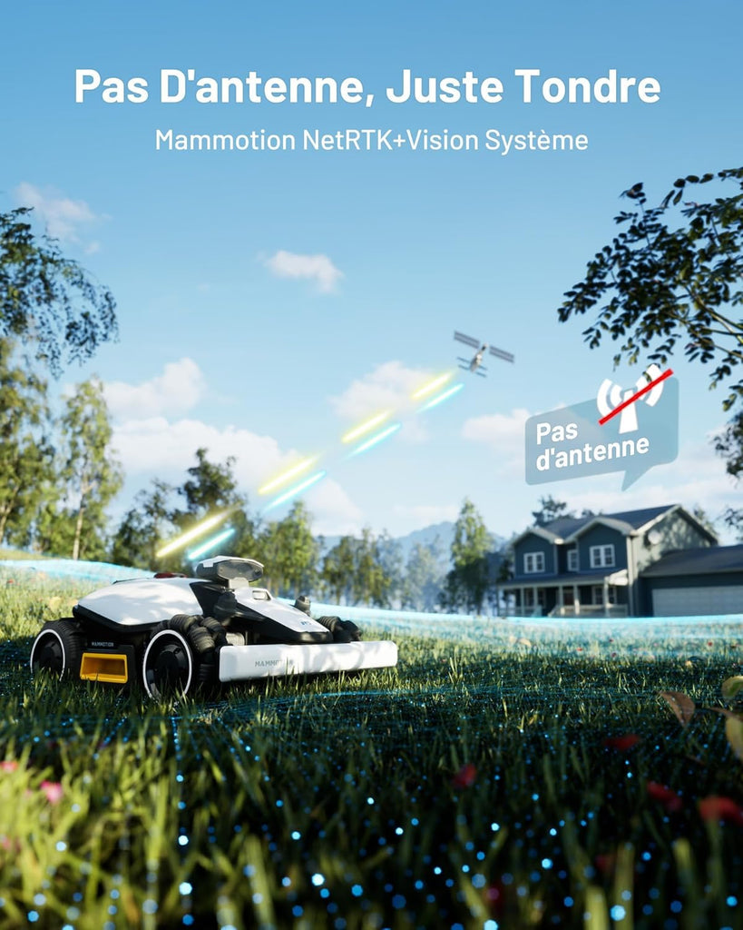 MAMMOTION LUBA Mini AWD 800 Robot Tondeuse sans Fil Périphérique, NetRTK+Vision, Aucune Antenne RTK Requise, Recommandé 800m², Max. 1000m², Pentes à 80%, avec Module 4G