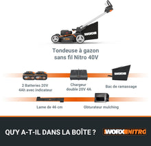 Load image into Gallery viewer, Pack Pro+ Tondeuse à Gazon 40V 460m² + Coupe-Bordures 20V + 2 Batteries 4Ah et 1 Batterie 2Ah + Chargeur Double et Chargeur Simple (Idéal pour l'Entretien du Jardin)