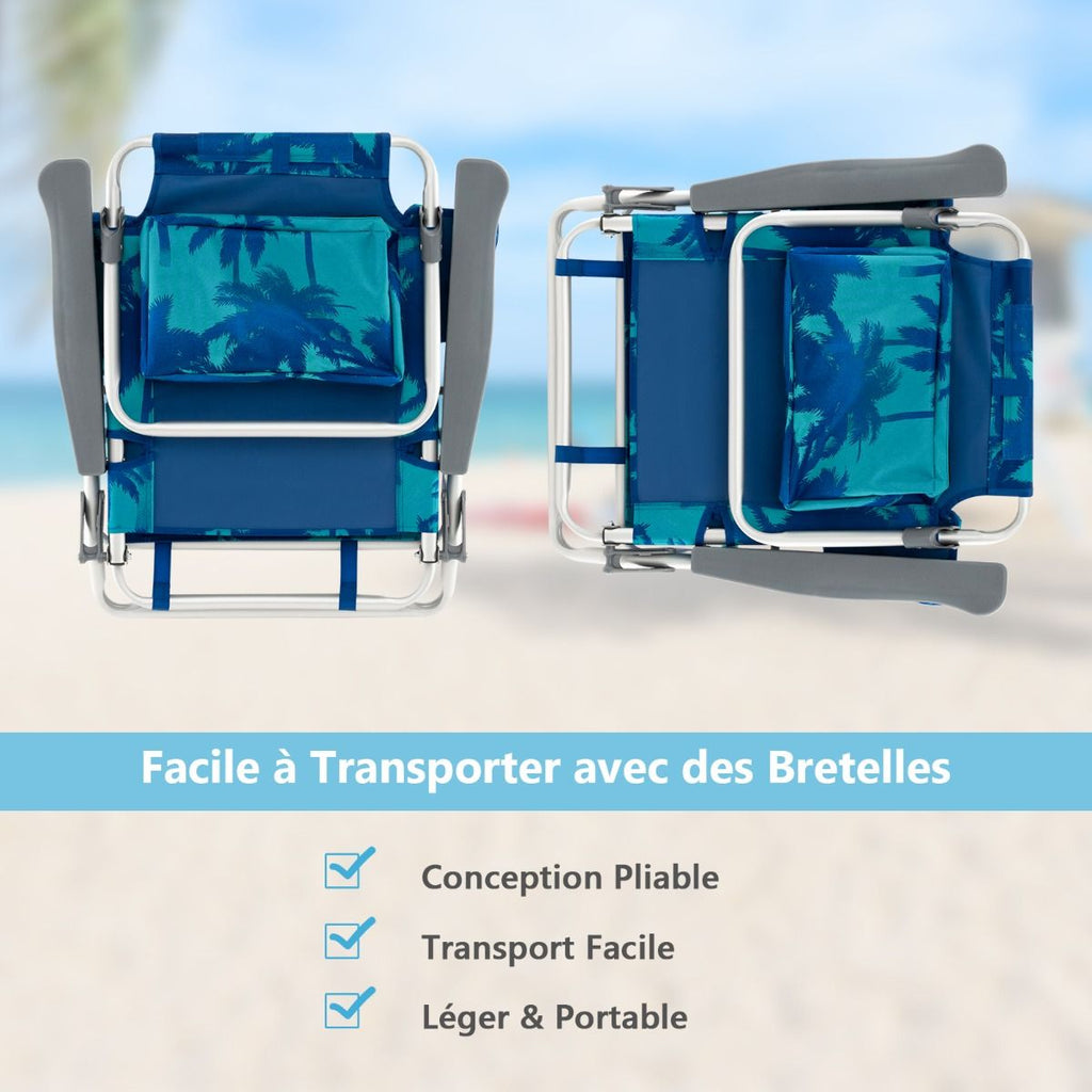 Lot de 2 Chaises de Camping Plage Pliante Table Enroulable en Aluminium Appui-tête Dossier Réglable à 5 Positions 6 Couleurs au Choix -