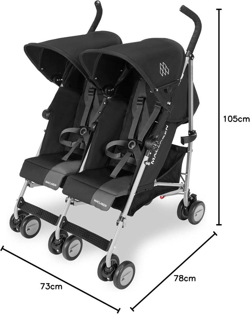 Poussette double Maclaren Twin Triumph (6 mois,jusqu' 15 kg,un enfant par sige),lgre et compacte,capote extensible UPF 50+ avec habillage pluie - Noir/Anthracite