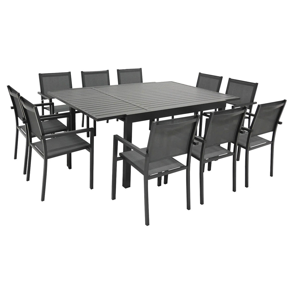 Salon de jardin extensible 10 places de 140/200cm en textilène gris - aluminium anthracite VENEZIA -