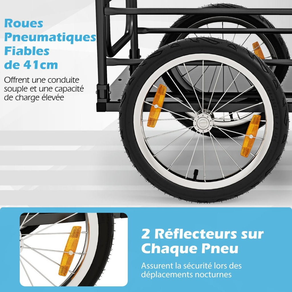 Remorque de Vlo avec Cadre Pliable Charge 55 kg Chariot pour Vlo avec Housse en Tissu Oxford Roues  Air de 40聽cm Rflecteurs Bleu -