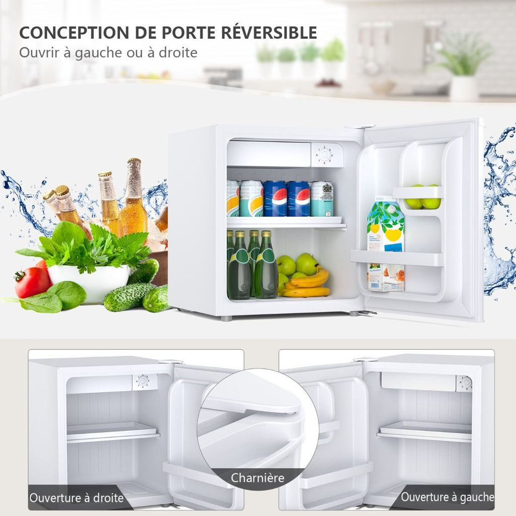 Mini Rfrigrateur 48L,2 niveaux et porte-bouteille,bac  lgumes,Silencieux 230V,46 x 44 x 49 cm,Blanc -