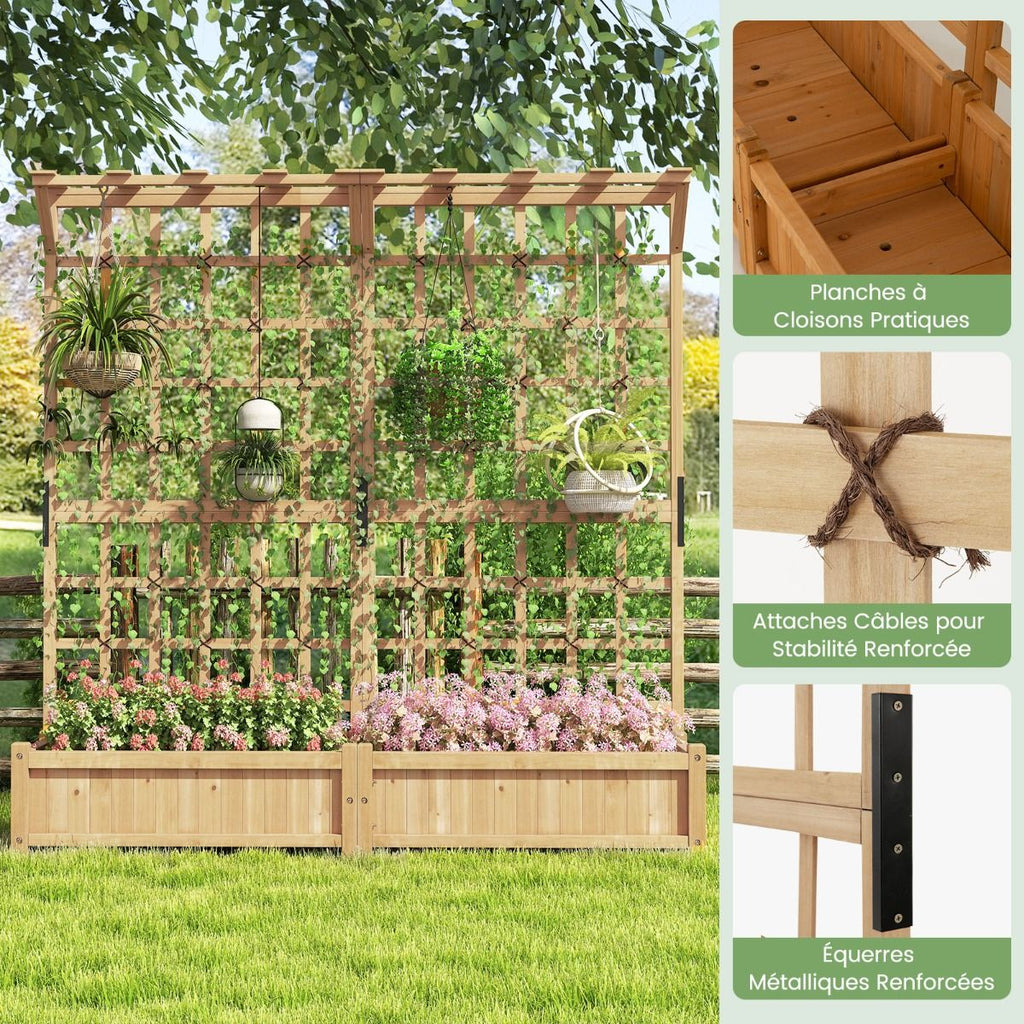 Jardinire avec 2 Treillis 2 Bacs Toit Suspendu en Bois Lit de Jardin Surlev avec 4 Trous de Drainage 180 x 48 x 183 cm Orange -