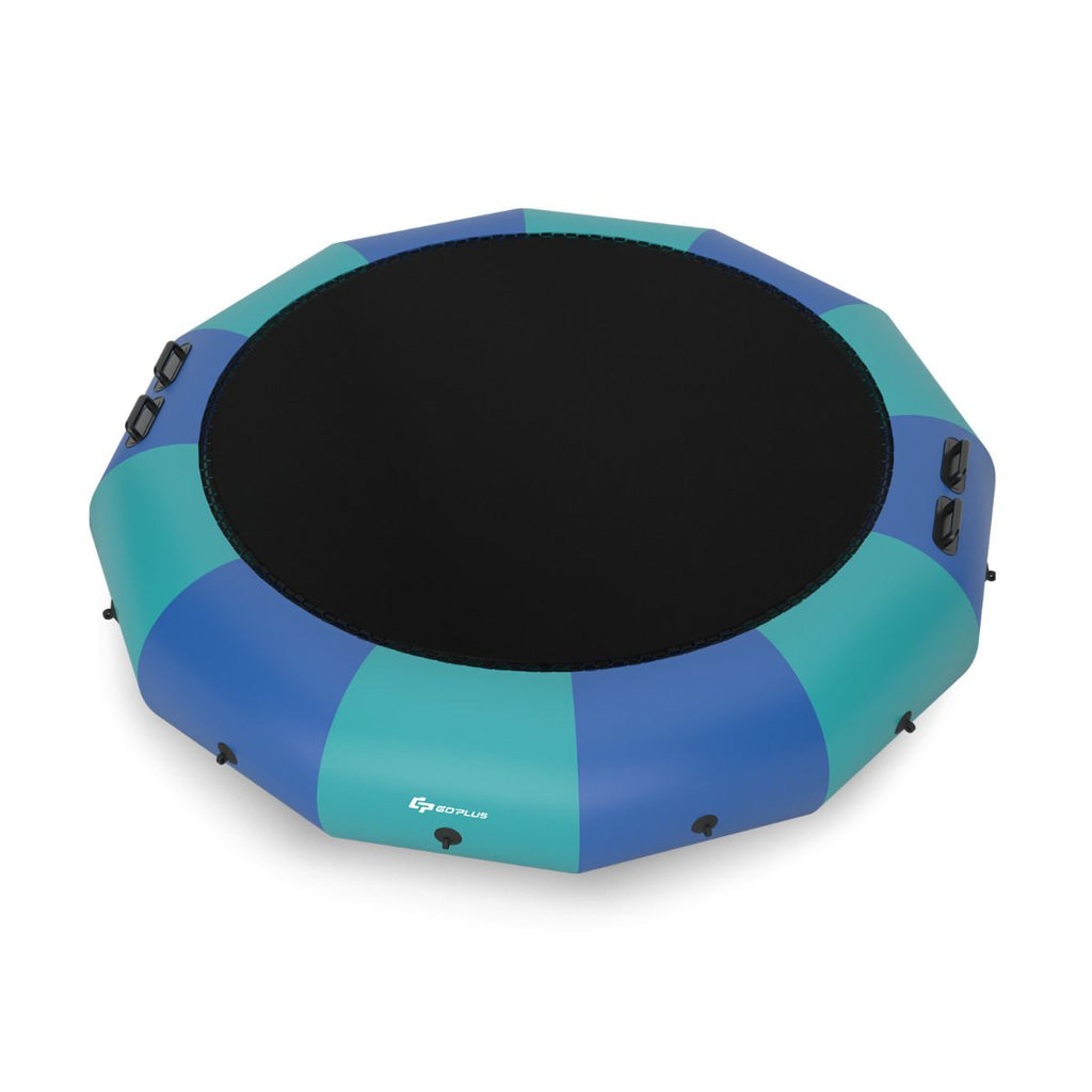 Trampoline Aquatique Gonflable Dia.457cm Capacité de 150kg avec Kit de Réparation Echelle et Gonfleur Electrique 500w Bleu -