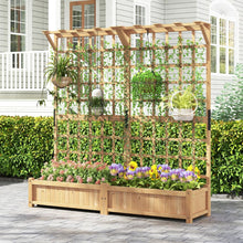 Load image into Gallery viewer, Jardinière avec 2 Treillis 2 Bacs Toit Suspendu en Bois Lit de Jardin Surélevé avec 4 Trous de Drainage 180 x 48 x 183 cm Orange -
