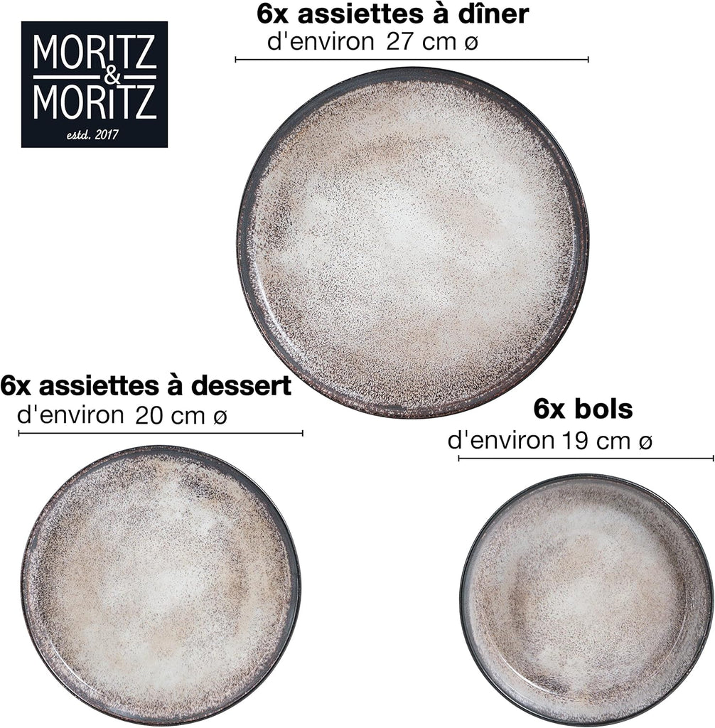 Moritz & Moritz VIDA service de table 6 personnes - 18 Pièces - vaisselle et arts de la table beige 6x assiettes plates, 6x assiettes creuses, 6x assiettes à petit-déjeuner