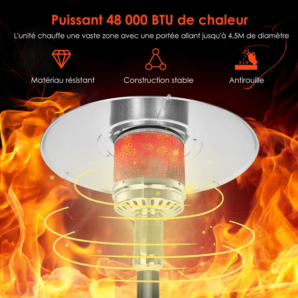 Parasol Chauffage Extrieur  Gaz 13KW Rflecteur 82cm avec Dispositif de Anti-basculement Tube 2 Roues Fluide 220cm Noir -