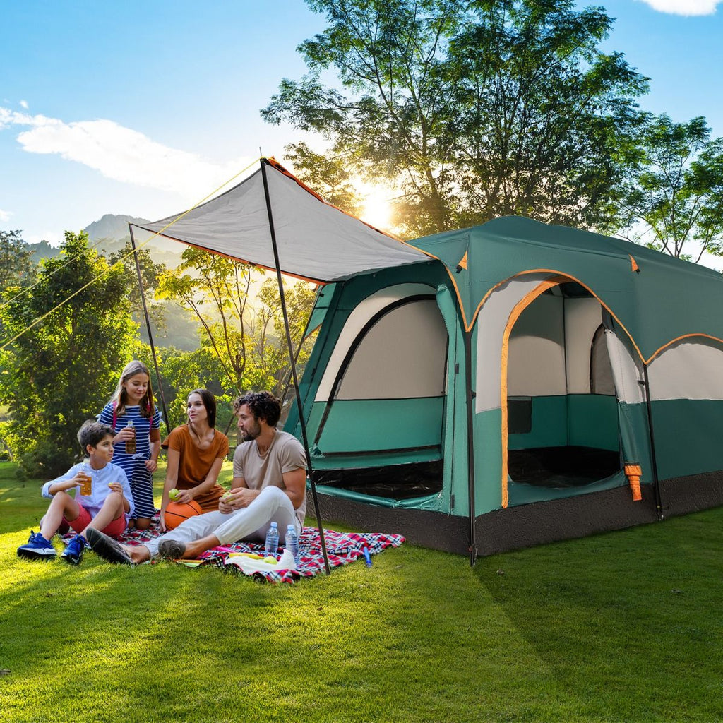 Tente de Camping pour 6 Personnes avec 2 Pièces Tente Double Couchage Double Toit Bâche en Pe Fenêtres en Maille Imperméable avec Sac de Transport Vert -