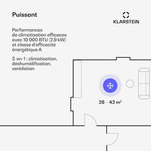 Load image into Gallery viewer, Klarstein Climatiseur Mobile Silencieux, Climatiseur Portable 5 en 1, Mini Climatiseur, Purificateur et Elimination des Odeurs, Mode Nuit, Déshumidificateur d'Air, Faible Conso, 10K BTU, Climatiseurs