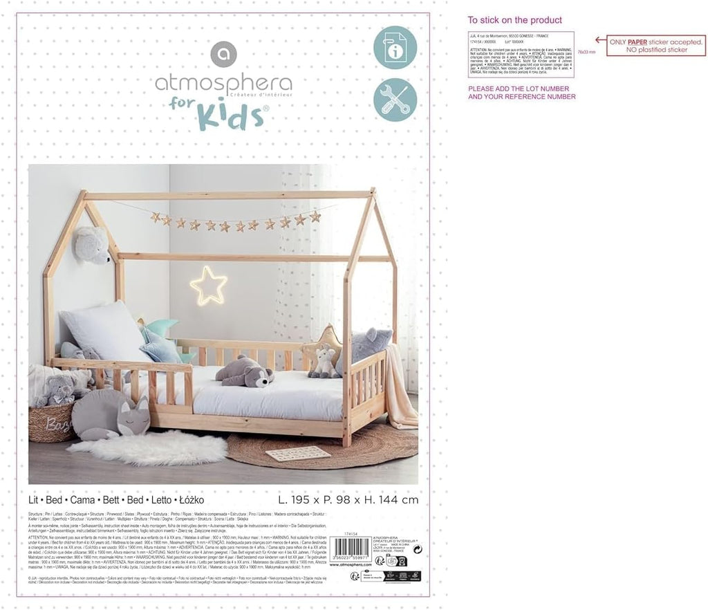 Lit cabane enfant Atmosphera Bosco 90 x 190 cm + matelas 90 x 190 cm Blanc