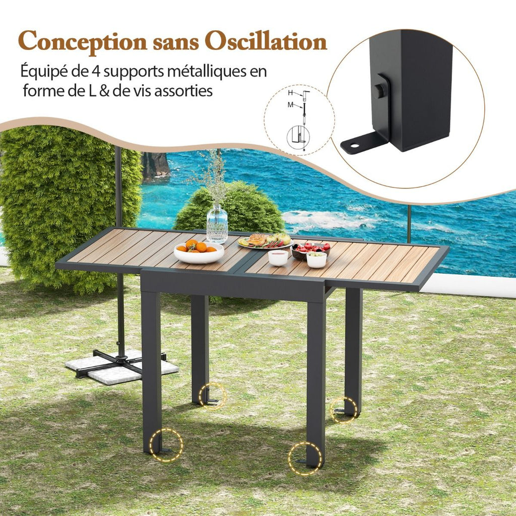 Table de Jardin Extensible en Aluminium Ajustable de 80 à 160 CM Table à Manger Extérieure Rectangulaire pour 4-6 Personnes Naturel -